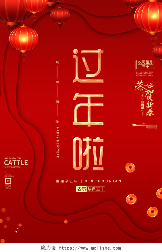 2021牛年红色喜庆创意新年春节回家过年海报